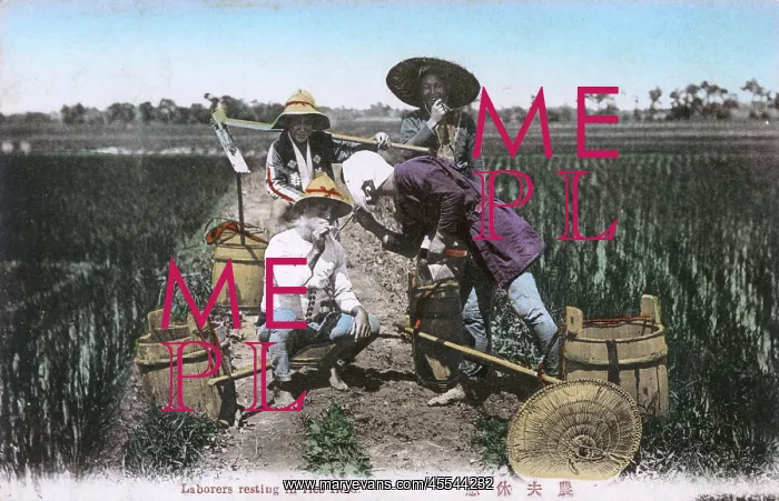  : Japanese Scene - Labourers take a break in a paddy field
