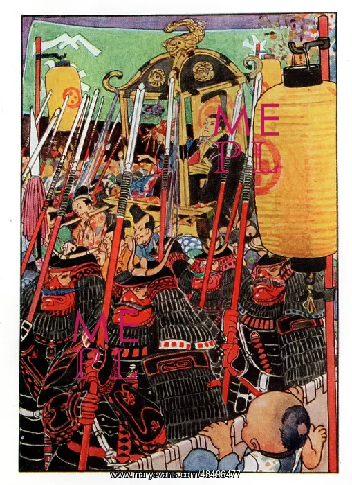 : Japanese warriors in red and black armour : Japanese warriors in red and black armour