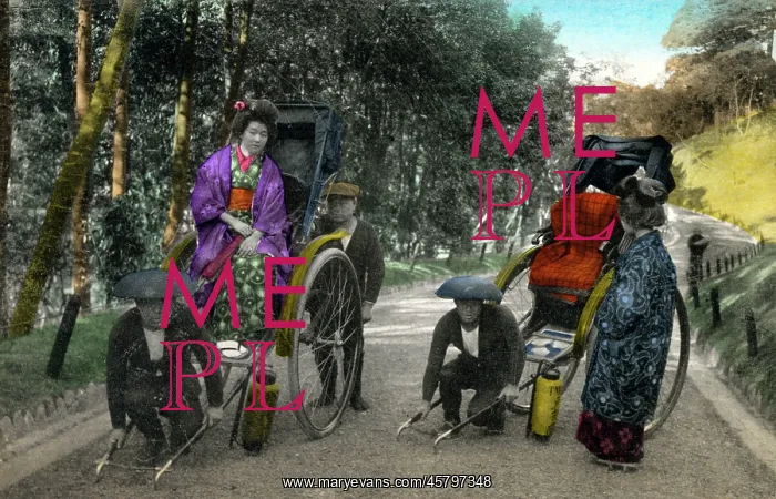 : Two Japanese women get into their rickshaws : Two Japanese women get into their rickshaws