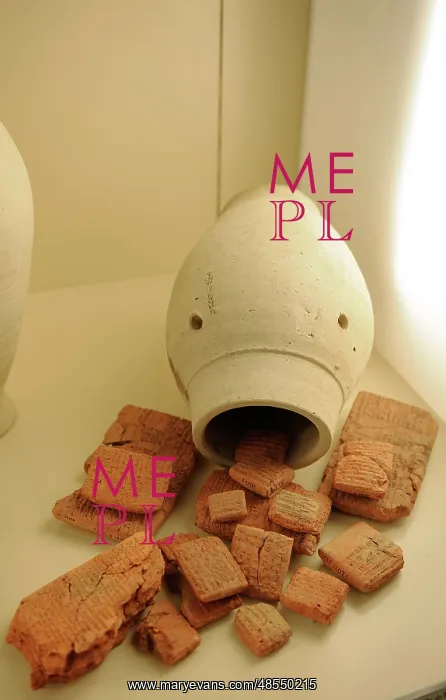 : Jar containing clay tablets written in cuneiform. 8th centur : Jar containing clay tablets written in cuneiform. 8th centur