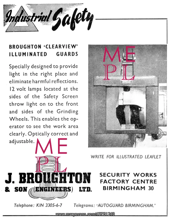 : J.Broughton Machine Tool Safety Guards 1952 : J.Broughton Machine Tool Safety Guards 1952