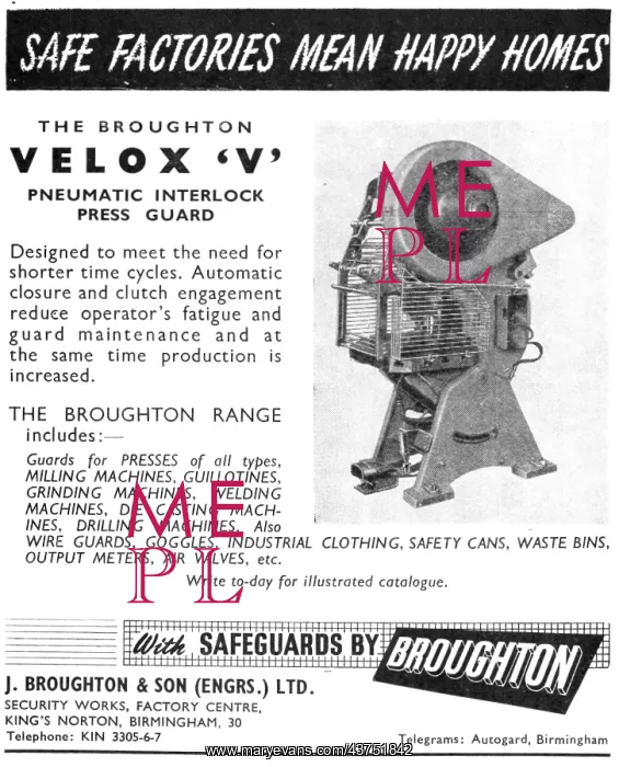  : J.Broughton Machine Tool Safety Guards. Velox V Press Guard