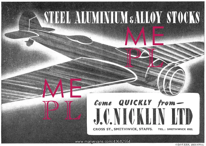 : J.C.Nicklin. Smethwick. Aeroplane Steel Sheets : J.C.Nicklin. Smethwick. Aeroplane Steel Sheets