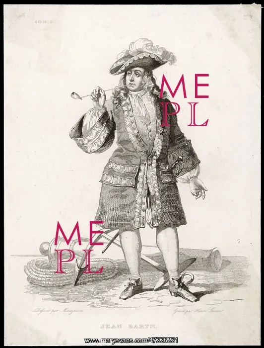  : Jean Bart. JEAN BART (1650 - 1702) French naval, smoking a clay pipe