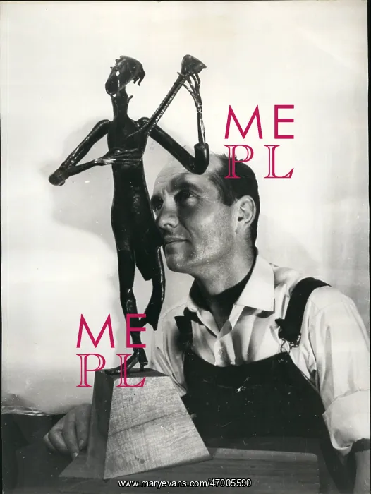 : Jean Marc with sculpture, The Cicada, in Paris : Jean Marc with sculpture, The Cicada, in Paris