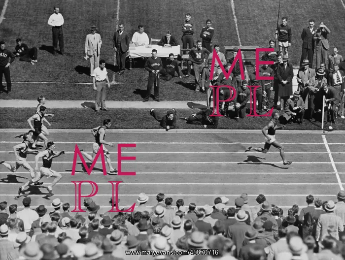 : Jesse Owens leading the hundred-yard at a : Jesse Owens leading the hundred-yard at a