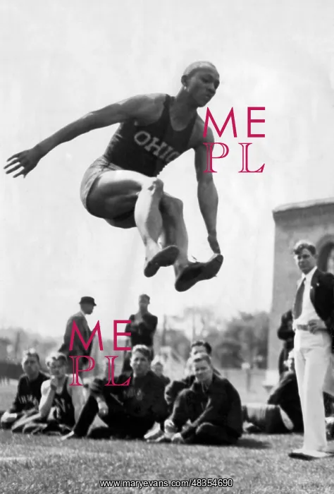: Jesse Owens during the long jump, 1935 : Jesse Owens during the long jump, 1935