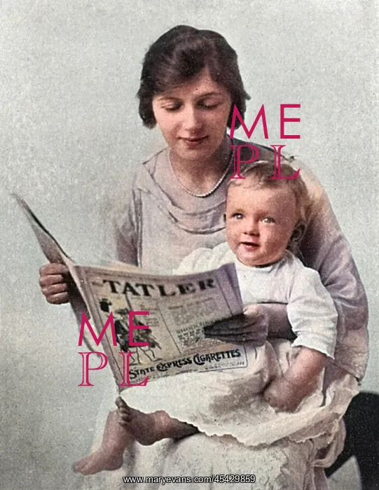 : Jessie Winter and son reading The Tatler : Jessie Winter and son reading The Tatler