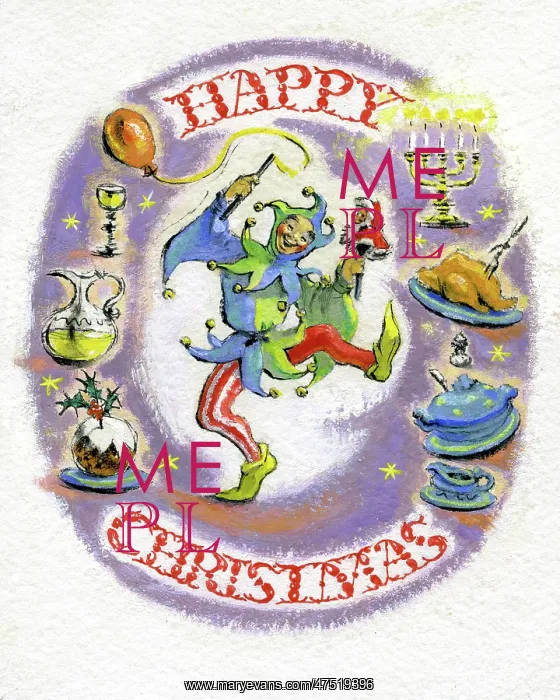 : Jester with the words 'Happy Christmas' : Jester with the words 'Happy Christmas'