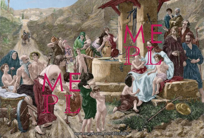 : Jesus blessing the children. Engraving. Colored : Jesus blessing the children. Engraving. Colored