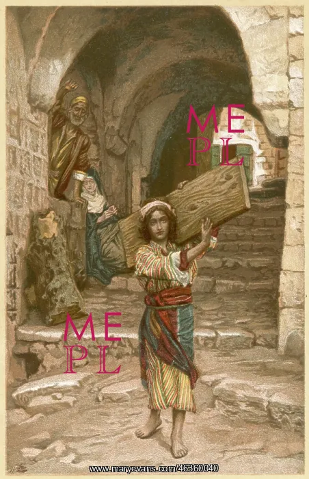 : Jesus as a boy, carrying a plank of wood : Jesus as a boy, carrying a plank of wood
