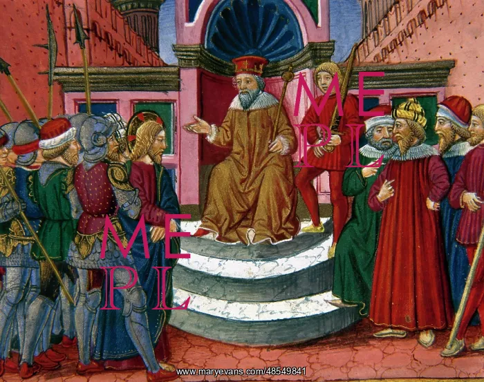 : Jesus is brought before Herod. Codex of Predis (1476). Italy : Jesus is brought before Herod. Codex of Predis (1476). Italy