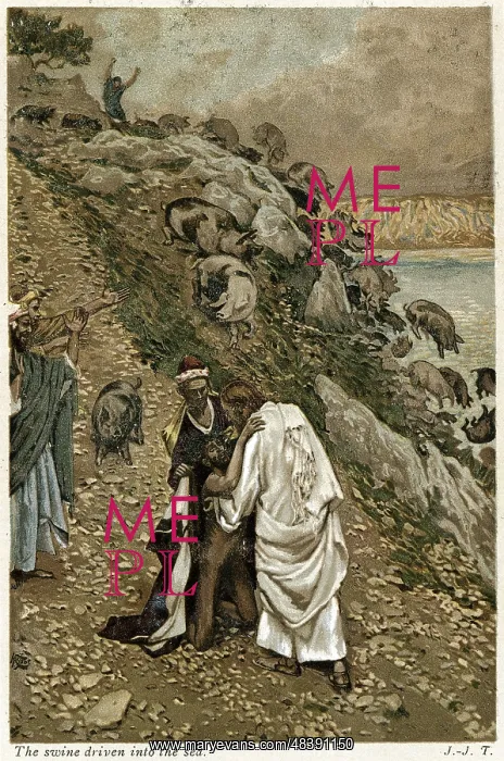 : Jesus casting devils out of kneeling man, and : Jesus casting devils out of kneeling man, and