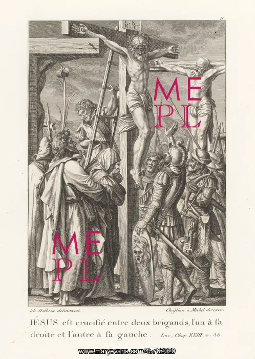 : Jesus Christ is crucified between two thieves. J : Jesus Christ is crucified between two thieves. J