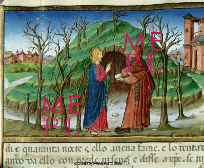 : Jesus in the desert is tempted by the devil that takes him t : Jesus in the desert is tempted by the devil that takes him t