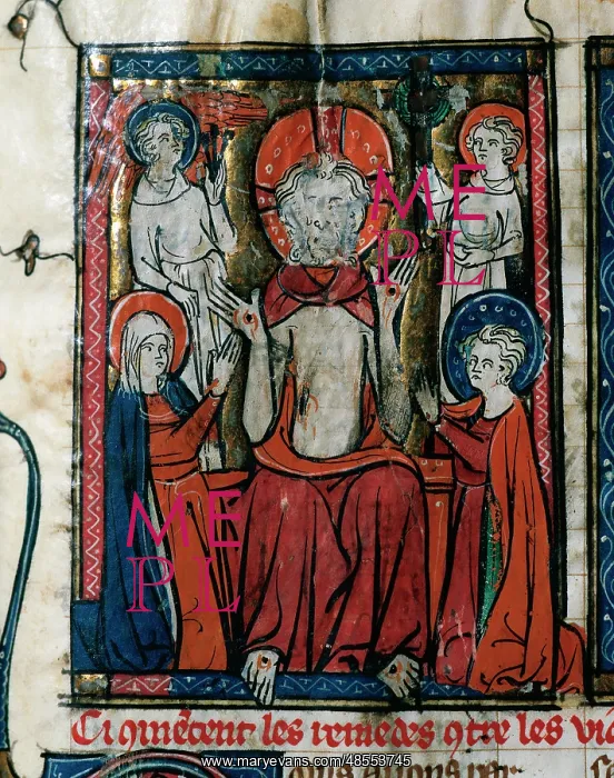 : Jesus showing sores with Virgin Mary and Saint John and two : Jesus showing sores with Virgin Mary and Saint John and two