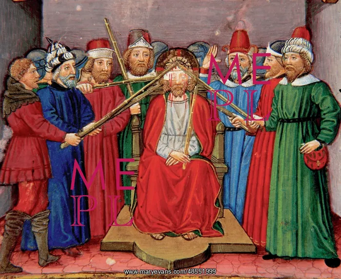 : Jesus is tortured by the soldiers. Codex of Predis (1476). I : Jesus is tortured by the soldiers. Codex of Predis (1476). I