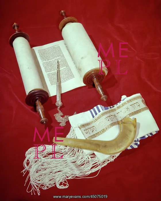 : Jewish Open Torah Scroll with Silver YAD Pointing to : Jewish Open Torah Scroll with Silver YAD Pointing to