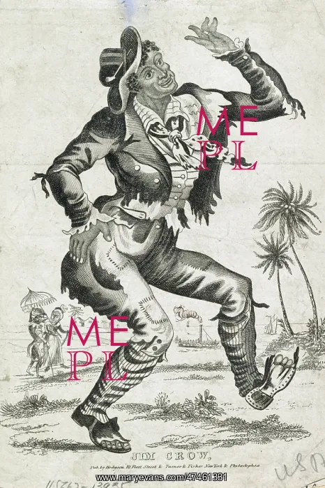 : Jim Crow. Print shows African American man in tattered clothes walking : Jim Crow. Print shows African American man in tattered clothes walking