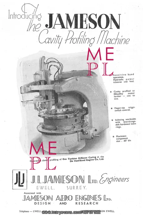 : J.L.Jameson. Machine Tools. Jameson Cavity Profiling Machine : J.L.Jameson. Machine Tools. Jameson Cavity Profiling Machine