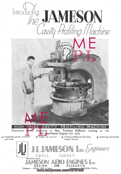 : J.L.Jameson. Machine Tools. Jameson Cavity Profiling Machine : J.L.Jameson. Machine Tools. Jameson Cavity Profiling Machine