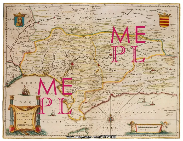 : Joan Blaeu, Andalusia Map, 17th Century : Joan Blaeu, Andalusia Map, 17th Century