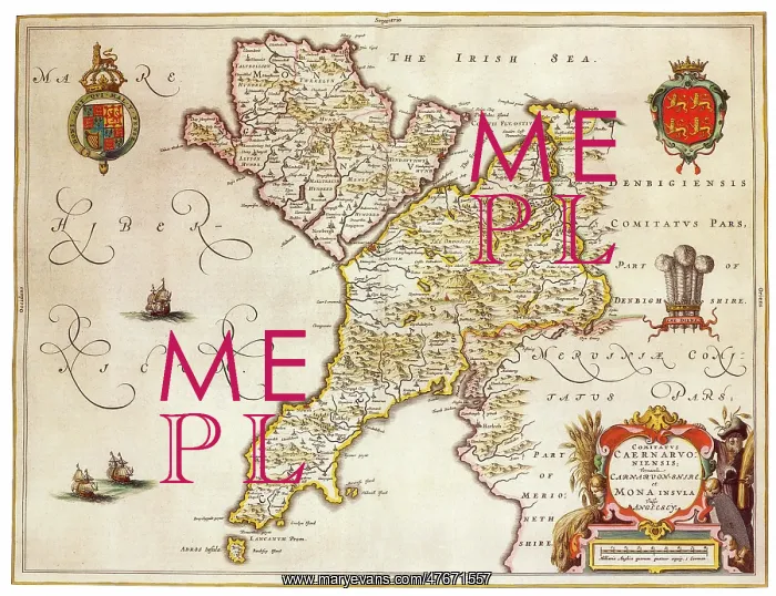 : Joan Blaeu, Anglesey Island Map, 17th Century : Joan Blaeu, Anglesey Island Map, 17th Century