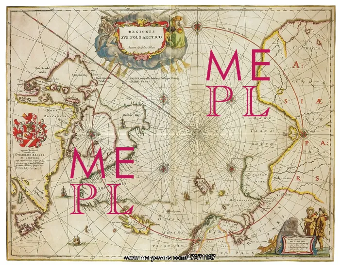 : Joan Blaeu, Arctic Map, North Pole, 17th Century : Joan Blaeu, Arctic Map, North Pole, 17th Century