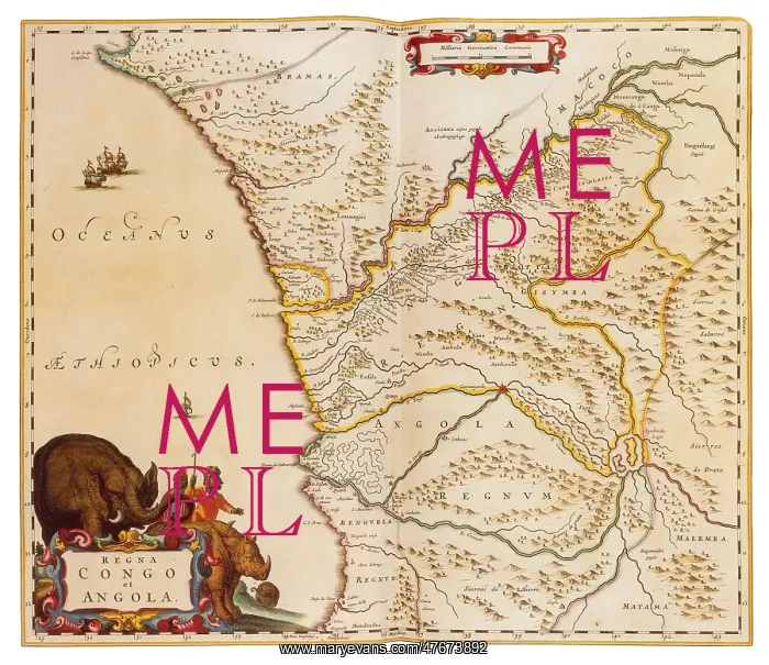 : Joan Blaeu, Congo and Angola Map, 17th Century : Joan Blaeu, Congo and Angola Map, 17th Century