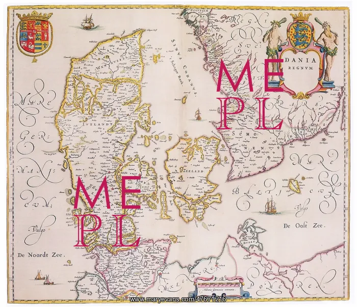 : Joan Blaeu, Denmark Map, 17th Century : Joan Blaeu, Denmark Map, 17th Century