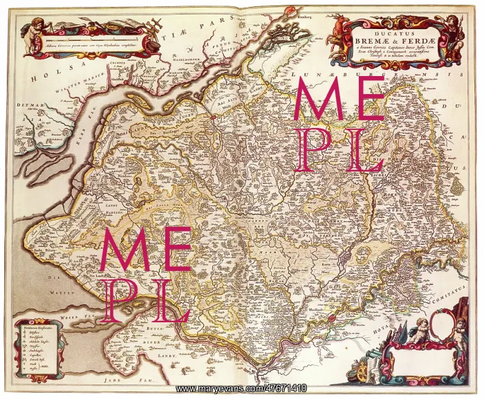 : Joan Blaeu, Duchies of Bremen-Verden Map, 17th Century : Joan Blaeu, Duchies of Bremen-Verden Map, 17th Century