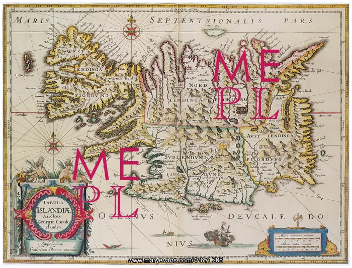 : Joan Blaeu, Iceland Map, 17th Century : Joan Blaeu, Iceland Map, 17th Century