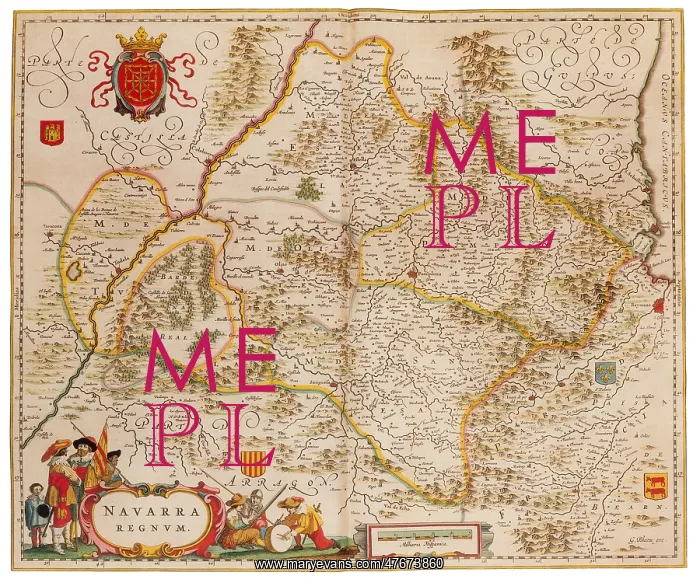 : Joan Blaeu, Navarro Map, 17th Century : Joan Blaeu, Navarro Map, 17th Century