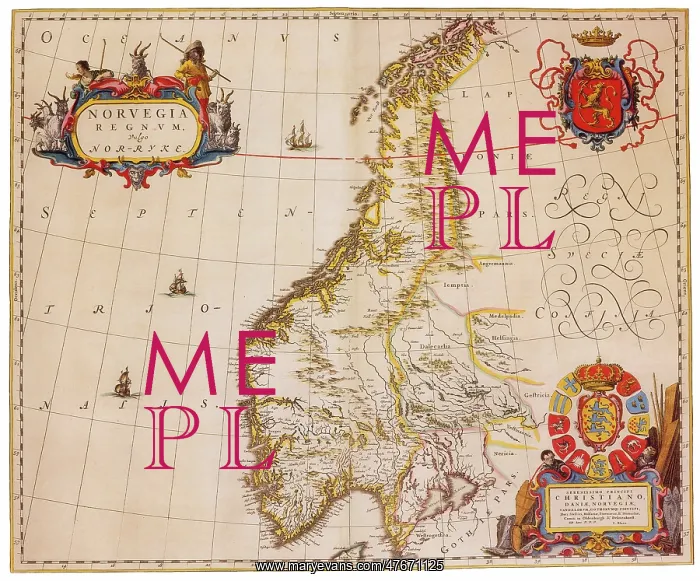 : Joan Blaeu, Norway Map, 17th Century : Joan Blaeu, Norway Map, 17th Century