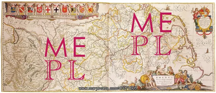 : Joan Blaeu, Rhine River Map, 17th Century : Joan Blaeu, Rhine River Map, 17th Century