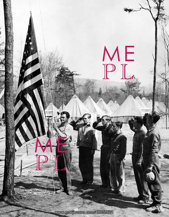 : Job creation program: Workers salute to the American flag : Job creation program: Workers salute to the American flag