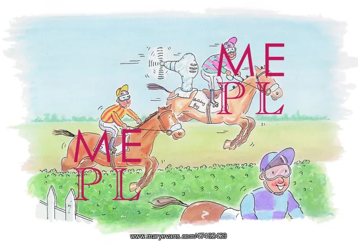 : Three jockeys riding on jumping over a hedge : Three jockeys riding on jumping over a hedge