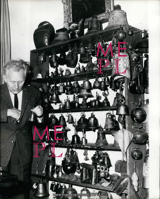 : Johannes Liese, composer, with bell collection, Berlin : Johannes Liese, composer, with bell collection, Berlin
