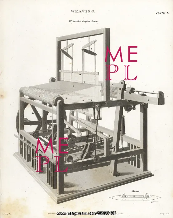 : John Austin's engine loom and shuttle, 18th century : John Austin's engine loom and shuttle, 18th century