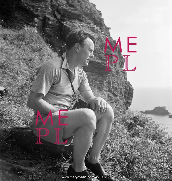 : John Gay. Informal portrait of John Gay sitting on the cliffs near the Yealm Estuary : John Gay. Informal portrait of John Gay sitting on the cliffs near the Yealm Estuary