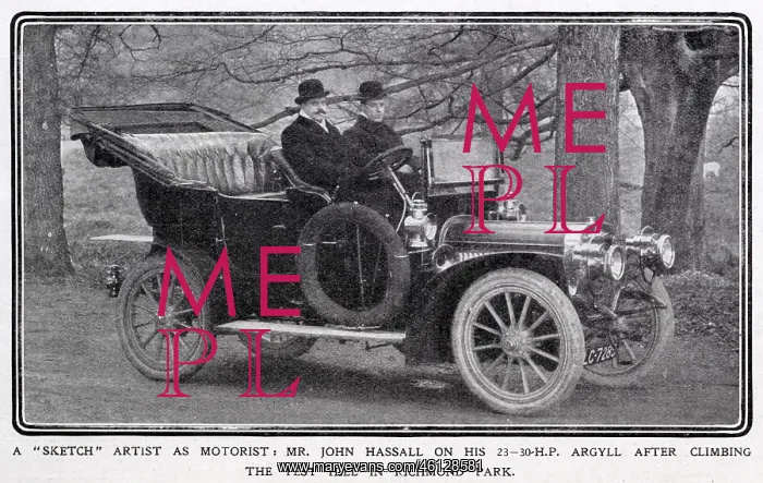 : John Hassall in his Argyll motor car : John Hassall in his Argyll motor car