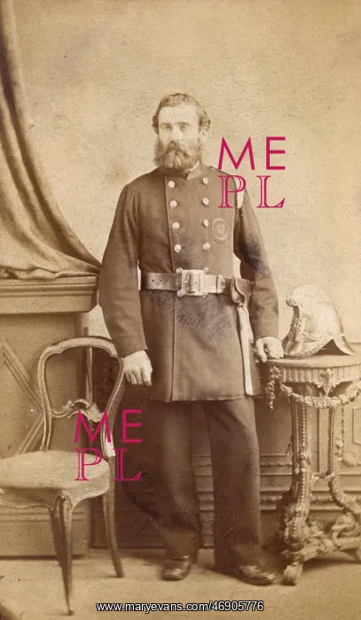 : John Howard, Victorian fireman, in studio portrait : John Howard, Victorian fireman, in studio portrait