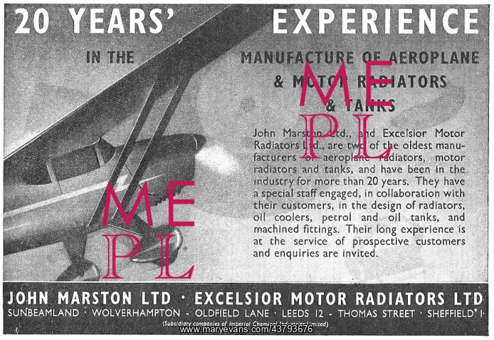 : John Marston Ltd - Aircraft Radiators : John Marston Ltd - Aircraft Radiators
