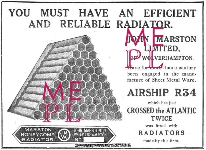 : John Marston Ltd - Airship R34 Radiators : John Marston Ltd - Airship R34 Radiators