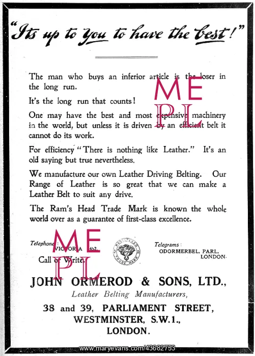 : John Ormerod & Sons. Leather Belting Manufacturers : John Ormerod & Sons. Leather Belting Manufacturers