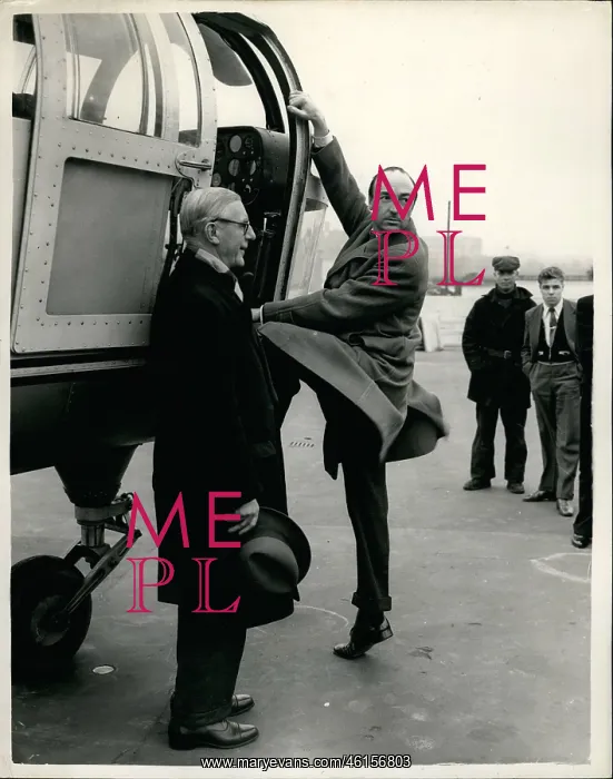 : John Profumo MP getting into helicopter, London : John Profumo MP getting into helicopter, London