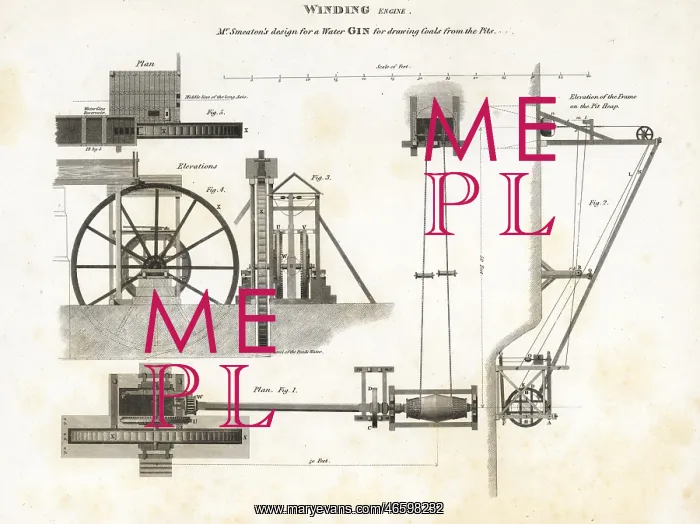 : John Smeaton's water gin winding engine, 19th century : John Smeaton's water gin winding engine, 19th century