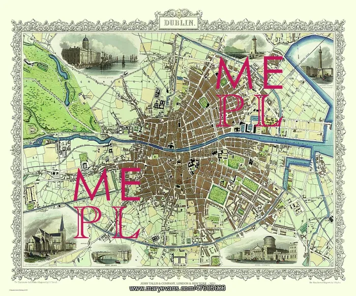  : John Tallis map of Dublin, Republic of Ireland