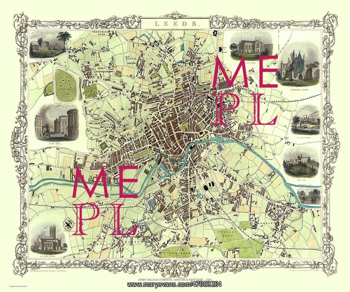  : John Tallis map of Leeds, England
