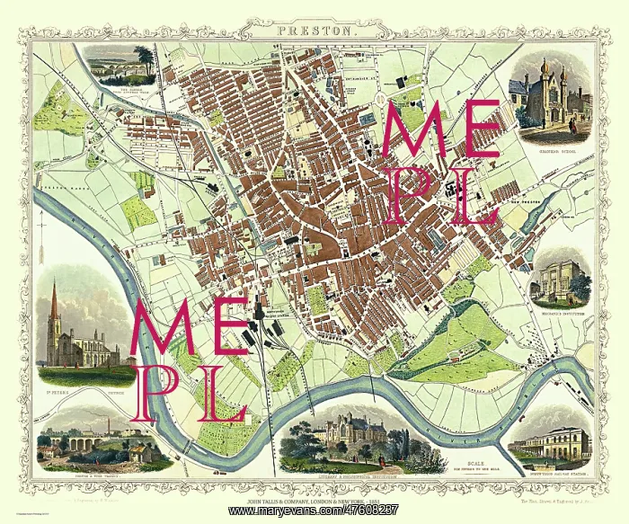  : John Tallis map of Preston, Lancashire, England